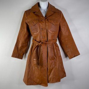 Vintage genuine leather Brown Trench Coat size 8/small
